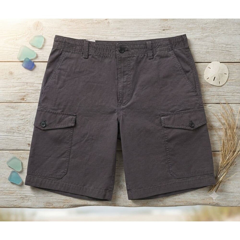 IZOD Saltwater Ripstop Cargo Shorts Mens 32 Asphalt Grey Stretch Outdoor New